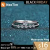 Band Rings Neetim 3mm Moissanite Ring Set Silver 925 Brilliant Cut 0.1 Diamond Test Past D Color Moissanites Rings Rings Original JewelRyl231201