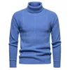 Suéter masculino casual suéter de negócios slim fit kintwear jumpers gola alta pulôver de malha tops cor sólida