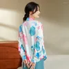 Blusas de Mujer Camisas de Gasa Estampados Informales Cuello Polo Ropa de Mujer Moda Suelta Tops de Manga Larga Primavera/Verano YCMYUNYAN