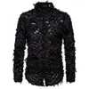 Men's Casual Shirts 2023 Sexy Black Feather Lace Shirt Men Fashion See Through Clubwear Dress Mens Event Party Prom Transparent Chemise