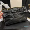 Lettre plissée célèbre chaîne double designer sac à bandoulière marque française de luxe en cuir véritable femmes vintage épaule sac à main de haute qualité dame