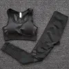 2 шт. спортивные костюмы женские бесшовные комплекты для йоги фитнес-зал одежда брюки с высокой талией ремни спортивные леггинсы высокая эластичность бюстгальтер брюки