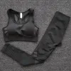 2PCS Sports Suits Women Seamless Yoga Sets Fitness Gym clothing Pants High Waist Straps Sport Leggings High Elasticity Bra Pants