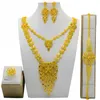 Colar brincos conjunto arábia saudita 24k banhado a ouro jóias africano noiva anel pulseiras feminino dd30253