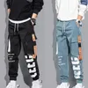 Herrbyxor män som drabbas av casual band tofs pocket hip hop joggers last träning tröjor byxor streetwear 231201