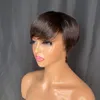 Malaysian Brazilian Peruvian Indian 100% Vrigin Raw Remy Human Hair Natural Black 1B Pixie Curly Short No Lace Regular Bang Wig