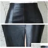 Skirts Midi Y High Waist Bodycon Split Skirt Black Pu Leather Women Office Pencil Knee Length Plus Size Mini Drop Delivery Apparel Wom Otqr0