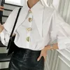 Базовые повседневные платья QWEEK Комфортные женские рубашки с острыми углами с лацканами Модные женские блузки в корейском стиле Белые универсальные топы с длинными рукавами Осень 231201