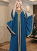 Vestidos casuais festa para mulheres abaya muçulmano caftan 2 peça conjunto eid flare mangas robe bordado ouro vestido de renda terno jalabiya ramadan