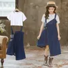 Clothing Sets Girls' Set Summer 2023 Korean Big Kids Fashion Casual Children's Denim Dress 2PK Baby Girl Clothes T-shirt Skirt