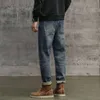 Harem män jeans sträcker lös passform mörkblå baggy byxor streetwear hip hop hög kvalitet manliga byxor kläder höst