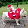 Cão vestuário divertido animal de estimação roupas de Natal Papai Noel montando um casaco de cervo casaco animais de estimação trajes para grandes pequenos 231201
