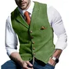 Gilet da uomo Gilet da uomo Gilet scozzese con intaglio in lana a spina di pesce Gilet in tweed Casual formale da uomo d'affari Groomman per matrimonio Verde/Nero/Verde/Grigio