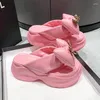 Jurk Schoenen Zomer Leuke Roze Vrouwen Slippers Dikke Zool Casual Platform Strand Slippers Vrije Tijd Strikje Sandalen Sneakers Vrouw