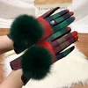 Guantes sin dedos Guantes de cachemira para mujer Pantalla táctil Furry Fox Fur Ball Plaid Lana Guante de conducción Mitones femeninos 231201