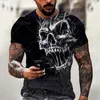 2023 Nuevo comercio exterior de manga corta Europa y Estados Unidos Moda callejera Hombres Cómoda camisa casual con cuello redondo Camiseta con estampado de calavera en 3D