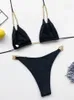 Kvinnors badkläder Peachtan Halter Bikini Set Chain Swimsuit Women Push Up Bathing Svar Black Swime Micro Swimming 231201