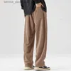 Pantaloni da uomo Pantaloni casual in velluto a coste da uomo con coulisse in vita elastica Business Fashion pantaloni larghi dritti neri kaki coreani inverno Q231201