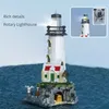 ألعاب عيد الميلاد لوازم 1092pcs المنارة الكهربائية لبنات البناء في Fisherman's Hut Flowing Lighthouse Assembly Bricks Ofktop Homents Christmas Higds 231129