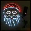 Party Masks Neon LED Lighting Father Christmas Mask Santa Claus Cosplay El Flashing Kriss Kringle For Drop Delivery Home Garden Fest Dhceh
