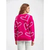 Women's Sweaters Pink Women Oversize Cardigan with Hearts Print Soft V neck Knitted Jacket Elegant Winter Button Vintage for Office Lady 231201