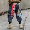 Pantskirt Pantaloni per ragazzi Versione primaverile e autunnale Jeans stampati Pantaloni per bambini larghi da lavoro per bambini Pantaloni lunghi per ragazzo 231201
