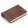 Korthållare Automatiska vintage Men's äkta läderhållare Retro Aluminiumlegering Business Male ID Cardholder Mini Wallet Poluper255y