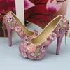 Sapatos de vestido Baoyafang Luxo Rosa Cristal Bridals Casamento Ankle Strap Plataforma Mulher Flor Festa Feminina Bombas Altas