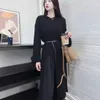 Damenpullover, Herbst-Winter, langes Kleid, gestrickt, seitlich gespalten, knielang, Pullover, Vintage-Stil, koreanische Streetwear, Mode, sexy Frauen