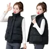 Gilets pour femmes épais femmes sans manches pardessus hiver chaud vers le bas coton rembourré veste femme gilet col mandarin gilet