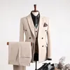 Mäns kostymer Blazers 2023High End Double Breasted Suit Suit Vest Trousers stiliga affärsfristig mode Slim Stor storlek tre delar uppsättning 231201