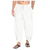 Men's Pants Arrival Men's Cotton Hemp Harlan Pants Drawstring Casual Capris Lightweight Loose Beach Yoga Pant Belt Pocket Trousers 231130