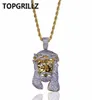 Topgrillz Gold Color Plated IECD Out Hiphop Micro Pave CZ Stone Pharaoh 헤드 펜던트 목걸이 60cm 로프 체인 9250967