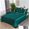 Set di biancheria da letto in cotone di seta a quattro pezzi King Queen Size Trapunta morbida stampata Federa per cuscino Piumino di marca Trapunte da letto Consegna rapida Dhn54