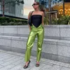 Women s Pants s CUTENOVA Women Metallic Straight Leg PU Sexy ZA Sparkling High Waist Trousers Streetwear Costumes 2023 Spring Fall 231201