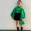 Kledingsets 2023 Kinderkleding 2 stuks Babymeisjes Puff Sleeve Blouse Shorts Matching Green Y2K Children Suits 1-8y