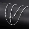 Pendentifs véritable platine pur 950 chaîne femmes chanceux 1.5mm perles sculptées lien collier réglable 7.3-7.6g/45 cm