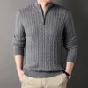 Мужские свитера Высококачественный брендовый изысканный жаккардовый мужской вязаный свитер 2023, осенне-зимний модный повседневный утепленный пуловер на молнии на молнии 231201