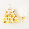 Платья для девочек, летняя детская одежда для маленьких девочек, лимонное платье принцессы без рукавов со шляпой, одежда для первого дня рождения A284