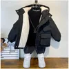 Manteau d'hiver en duvet de coton pour garçons, manteau à capuche noir, vêtements d'extérieur pour enfants, Parka rembourrée pour enfants de 38 ans, combinaison de neige XMP323 231130