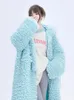 Pele feminina pele sintética Lautaro inverno longo oversized casual grosso quente azul grosso quente fuzzy fofo casaco de pele sintética feminino com capuz zíper moda 231130