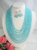 Necklace Earrings Set Classic ! African Blue Crystal Beads Jewelry For Nigerian Wedding 2023- Est Design