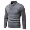 Maglioni da uomo Maglione da uomo a righe pullover lavorato a maglia con bottoni sul bavero per l'autunno inverno stile business slim fit morbido elastico caldo