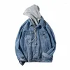 Jaquetas masculinas amantes denim jaqueta masculina com capuz fino ajuste casual streetwear jean manga longa na moda outerwear primavera outono casaco masculino