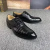 Klänningskor Exotiska äkta krokodil Belly Skin Businessmen Authentic Real Alligator Leather Male Lace-Up Point Toe Oxford