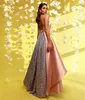 Vintage Long Pink Satin Evening Dresses With Pockets A-Line Strapless Sequined Prom Dress Muslim Ankle Length Party Dresses for Women
