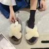 Slippers Hairy Slippers Women Outdoor Cross Rabbit Hair Thick Bottom Cotton Slippers Fashion All-match for Autumn Winter Shoes 231218