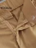 Frauen Shorts Frauen Mode Mit Taschen Khaki Front Zipper Mini Röcke Vintage Hohe Taille Weibliche Chic Dame