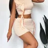 Dames Badmode Zomerjurk Voor Vrouwen 2023 Strand Exit Cover Up Tweedelige Set Sexy Effen Kleur Trui Hollow Out tank Top Ruche Rok