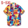 メンズカジュアルシャツビーチメンルーズサマーメンズカラーブロック印刷された半袖ハワイアンアロハファッション
